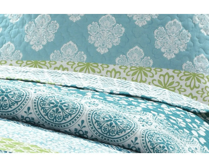 FaFurn Cotton 3 Piece Reversible Floral Damask Quilt Set - King Size