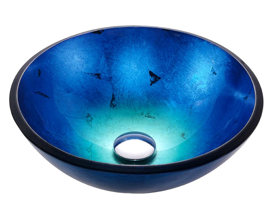 FaFurn - Round Blue Tempered Glass Vessel Bathroom Sink