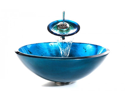 FaFurn - Round Blue Tempered Glass Vessel Bathroom Sink