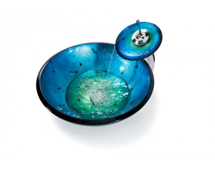 FaFurn - Round Blue Tempered Glass Vessel Bathroom Sink