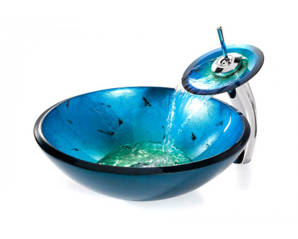 FaFurn - Round Blue Tempered Glass Vessel Bathroom Sink