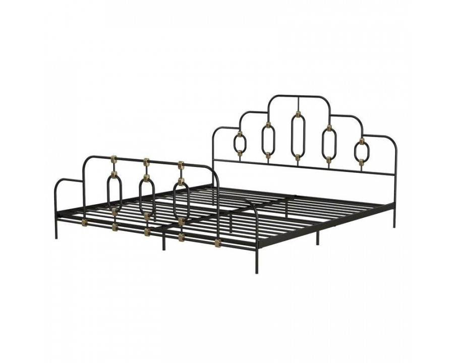 FaFurn - King Size Platform Bed Frame in Black/Gold, Metal