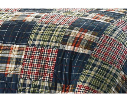 FaFurn Farmhouse Plaid 100% Cotton Reversible Quilt Set - King Size