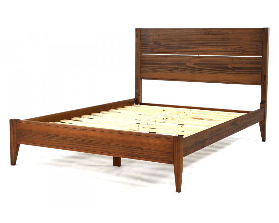 FaFurn Mid Century Slatted Platform Bed - Rustic Walnut, King Size