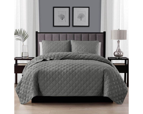 FaFurn 3-Piece King/Cal Size Quilt Set - Dark Gray, Microfiber