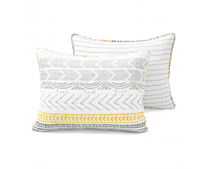 FaFurn King Size Scandinavian Reversible Quilt Set - Gray/Yellow/White, Cotton