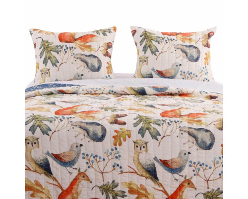 FaFurn 3-Piece King Size Floral Reversible Quilt Set - Blue/Beige, Microfiber