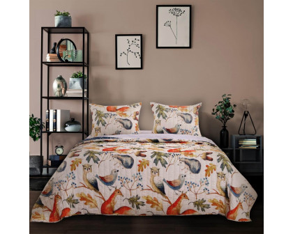 FaFurn 3-Piece King Size Floral Reversible Quilt Set - Blue/Beige, Microfiber