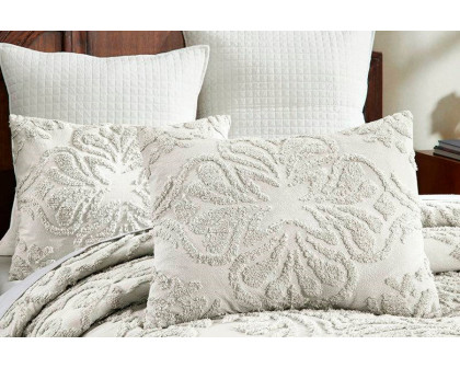 FaFurn King Size 3-Piece Coverlet Bedspread Set - Ivory, Cotton