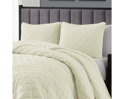 FaFurn 3-Piece King/Cal Size Reversible Quilt Set - Ivory, Microfiber