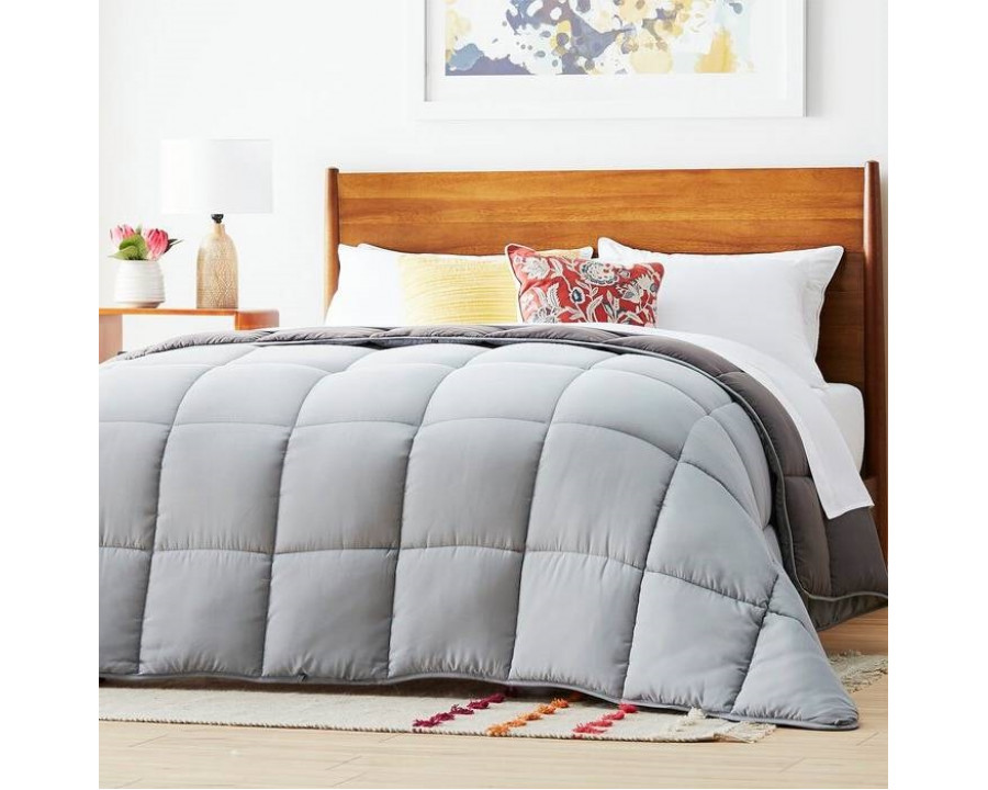 FaFurn Reversible King Size Comforter Set - Plush Light/Dark Gray, Polyester