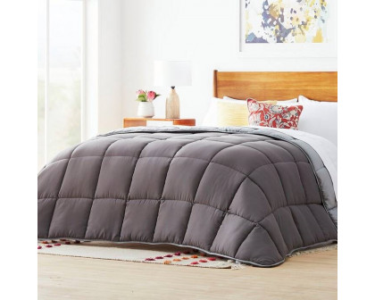 FaFurn Reversible King Size Comforter Set - Plush Light/Dark Gray, Polyester