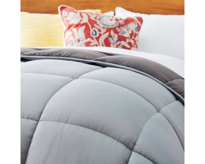 FaFurn Reversible King Size Comforter Set - Plush Light/Dark Gray, Polyester