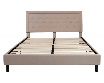 FaFurn - Upholstered Platform Bed Frame with Button Tufted Headboard