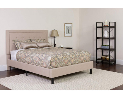 FaFurn Upholstered Platform Bed Frame with Button Tufted Headboard - Beige, King Size