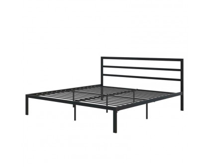 FaFurn - King Size Platform Bed Frame with Headboard Included in Black, Metal