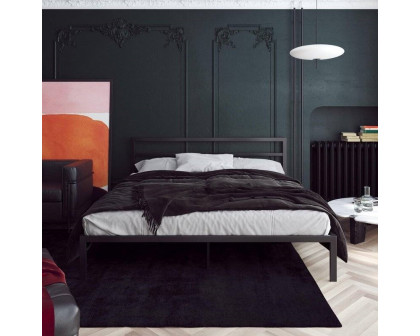 FaFurn - King Size Platform Bed Frame with Headboard Included in Black, Metal