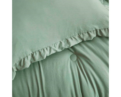 FaFurn King Size 3-Piece Oversized Ruffled Edge Comforter Set - Sage Green, Microfiber