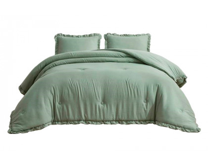 FaFurn King Size 3-Piece Oversized Ruffled Edge Comforter Set - Sage Green, Microfiber