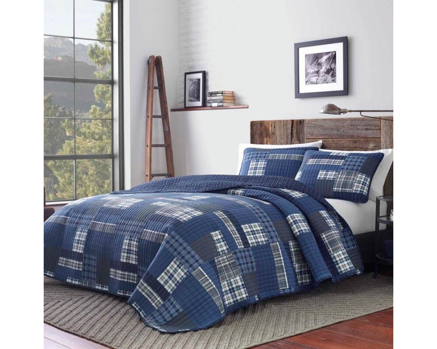 FaFurn 3-Piece King Size Reversible Quilt Set - Blue, Cotton