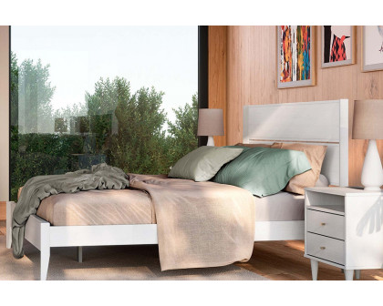 FaFurn Mid Century Slatted Platform Bed - Rustic White, King Size