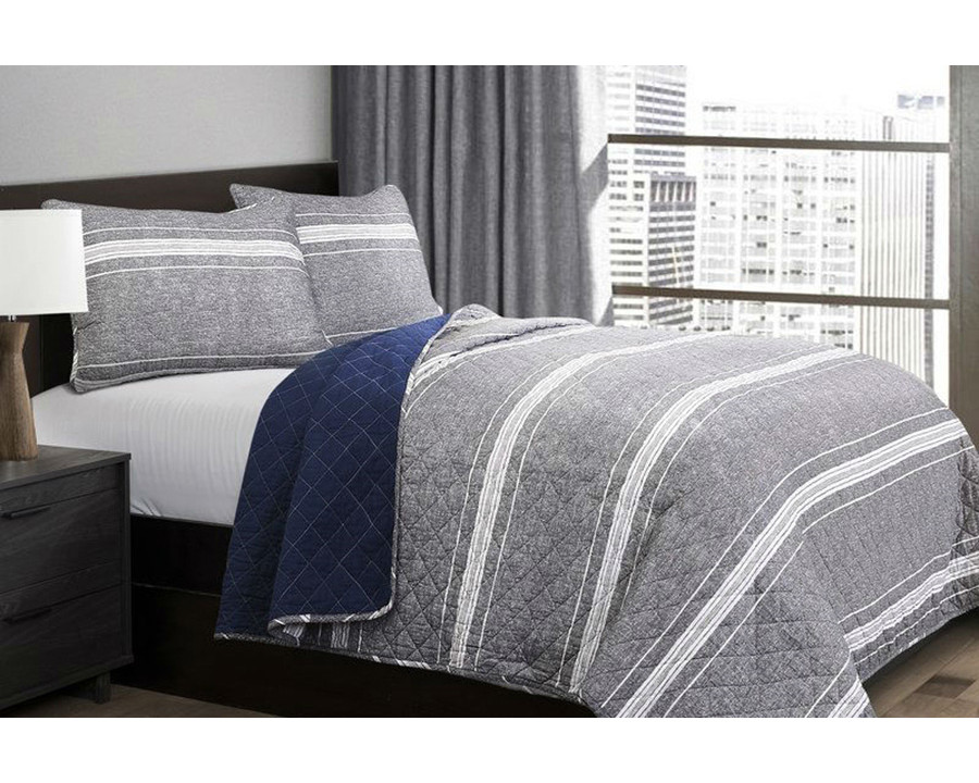 FaFurn - Stripe Motif 100% Cotton Reversible Quilt Coverlet Bedspread Set