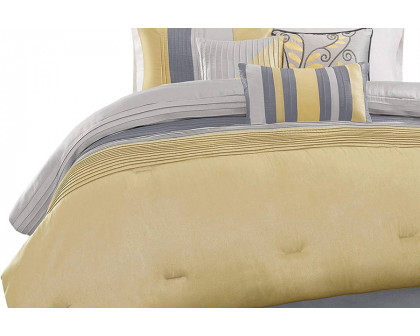 FaFurn 7 Piece Bed in a Bag Comforter Set Faux Silk - Yellow/Gray, King Size