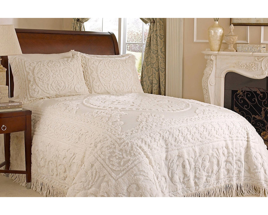 FaFurn King Size 100% Cotton Chenille Bedspread with 2 Pillow Shams - Ivory