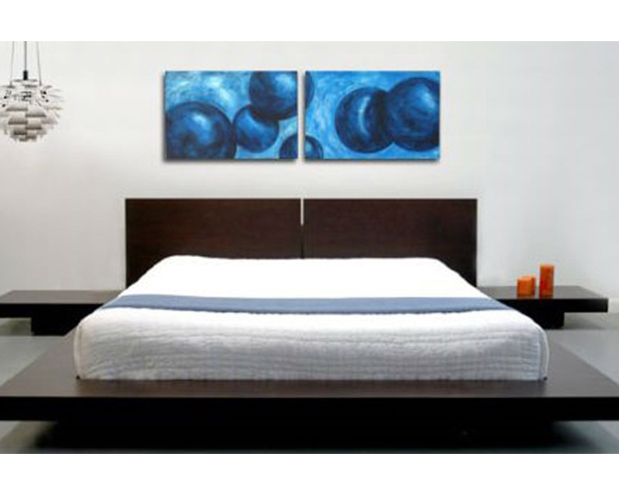 FaFurn - Modern Japanese Style Platform Bed with Headboard and 2 Nightstands