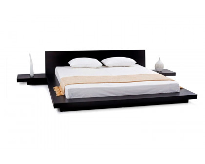 FaFurn Modern Japanese Style Platform Bed with Headboard and 2 Nightstands - Espresso, King Size