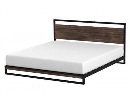 FaFurn - King Size Modern Metal Wood Platform Bed Frame with Headboard in Gray