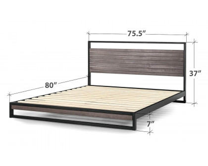 FaFurn - King Size Modern Metal Wood Platform Bed Frame with Headboard in Gray