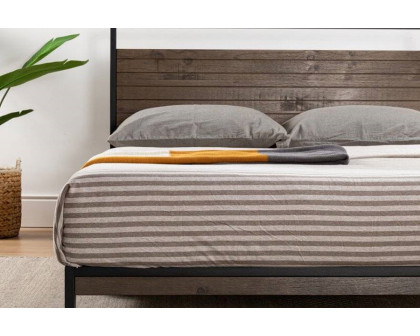 FaFurn - King Size Modern Metal Wood Platform Bed Frame with Headboard in Gray