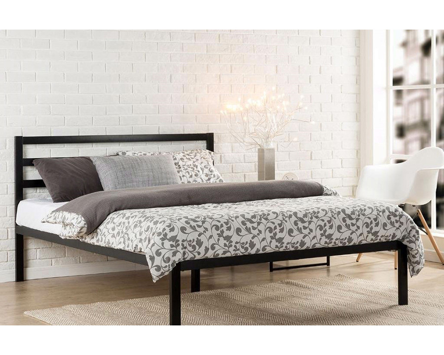 FaFurn - Metal Platform Bed Frame with Headboard and Wood Slats