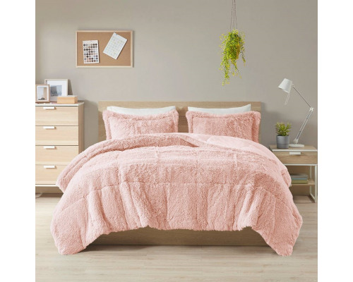 FaFurn 3-Piece King/Cal Size Comforter Set with Shams - Pink Plush, Soft Sherpa Faux Fur