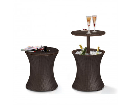 FaFurn - Patio Pool Cocktail Table in Brown, Wicker Resin