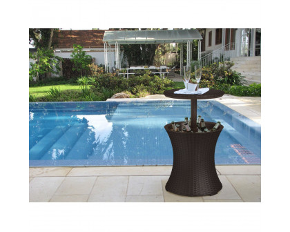 FaFurn - Patio Pool Cocktail Table in Brown, Wicker Resin