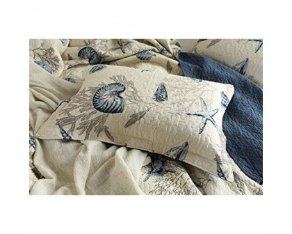 FaFurn - 3-Piece King Size Quilt Set with Seashells Ocean Beach Nautical Pattern in Cotton