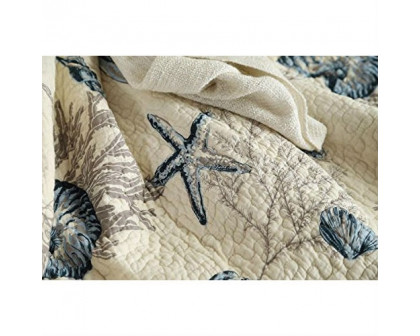 FaFurn - 3-Piece King Size Quilt Set with Seashells Ocean Beach Nautical Pattern in Cotton