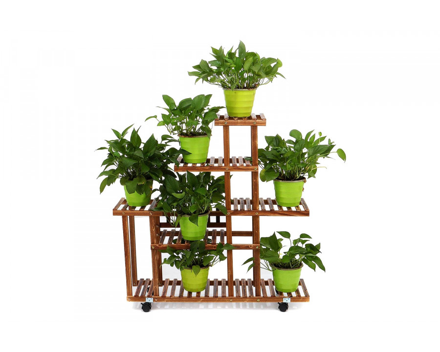 FaFurn - Indoor Outdoor Solid Wood 6-Tier Plant Stand Planter Cart On Wheels