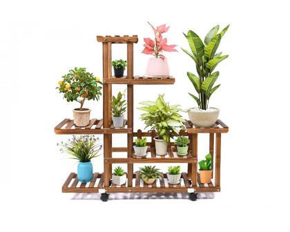 FaFurn - Indoor Outdoor Solid Wood 6-Tier Plant Stand Planter Cart On Wheels