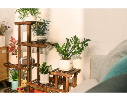 FaFurn - Indoor Outdoor Solid Wood 6-Tier Plant Stand Planter Cart On Wheels