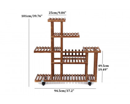 FaFurn - Indoor Outdoor Solid Wood 6-Tier Plant Stand Planter Cart On Wheels