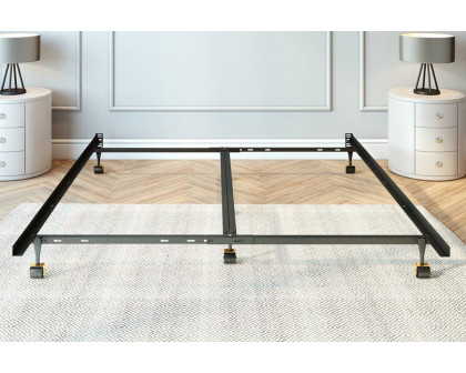 FaFurn - King Size Heavy Duty 7-Leg Metal Bed Frame with Locking Rug Roller Casters Wheels