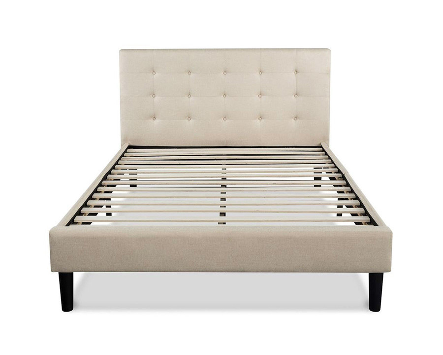 FaFurn King Size Upholstered Platform Bed Frame with Button Tufted Headboard in Taupe