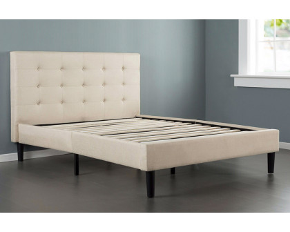 FaFurn King Size Upholstered Platform Bed Frame with Button Tufted Headboard in Taupe