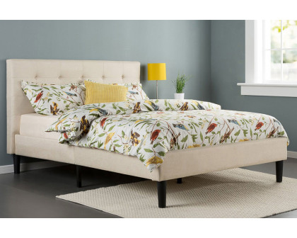 FaFurn King Size Upholstered Platform Bed Frame with Button Tufted Headboard in Taupe