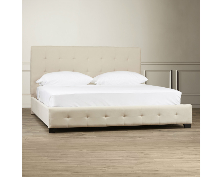 FaFurn - King Size Bed Frame with Padded Tufted Headboard in Taupe