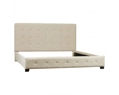 FaFurn - King Size Bed Frame with Padded Tufted Headboard in Taupe