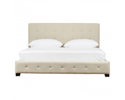 FaFurn - King Size Bed Frame with Padded Tufted Headboard in Taupe